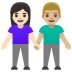 👩🏻‍🤝‍👨🏼 woman and man holding hands: light skin tone, medium-light skin tone display on Google